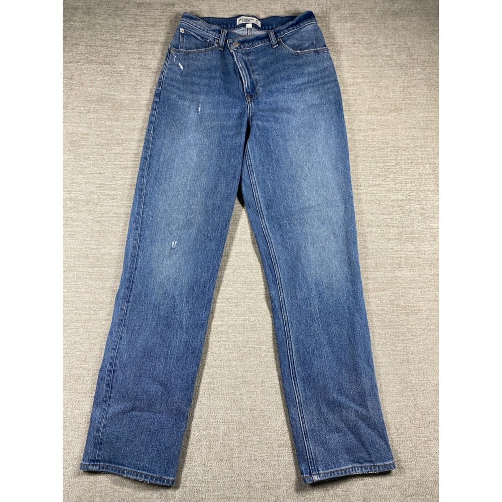 Abercrombie & Fitch 90s Straight Jeans Women 27/4R Blue Asymmetrical Waist Denim